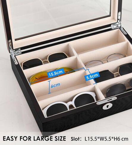 Sunglasess Organizer 12 Slot Wood Glasses Case for Women Men, Eyeglasses Storage Box, Sunglasses Holder Display in Kuwait