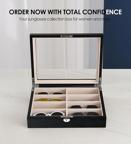 Sunglasess Organizer 12 Slot Wood Glasses Case for Women Men, Eyeglasses Storage Box, Sunglasses Holder Display in Kuwait