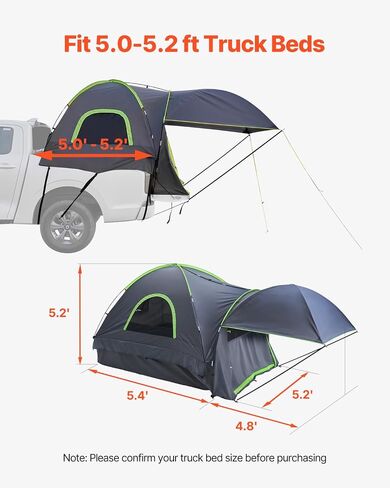 VEVOR Pickup Truck Tent, Fits 5.0-8.2 ft Truck Tents for Camping, Waterproof PU2000 mm 2-3 Person Sleeping Truck Bed Tent, Sturdy Truck Bed Camper Shell with Expandable Awning, Rainfly, Storage Bag in Saudi Arabia