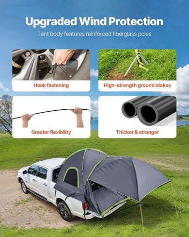 VEVOR Pickup Truck Tent, Fits 5.0-8.2 ft Truck Tents for Camping, Waterproof PU2000 mm 2-3 Person Sleeping Truck Bed Tent, Sturdy Truck Bed Camper Shell with Expandable Awning, Rainfly, Storage Bag in Saudi Arabia
