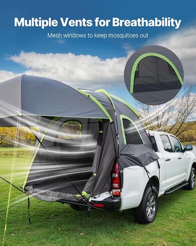 VEVOR Pickup Truck Tent, Fits 5.0-8.2 ft Truck Tents for Camping, Waterproof PU2000 mm 2-3 Person Sleeping Truck Bed Tent, Sturdy Truck Bed Camper Shell with Expandable Awning, Rainfly, Storage Bag in Saudi Arabia
