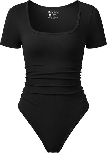 نساء OQQ bodysuits ruched قصيرة الأكمام مربعة الرقبة تمتد صالة سفر السفر in Kuwait