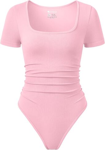 نساء OQQ bodysuits ruched قصيرة الأكمام مربعة الرقبة تمتد صالة سفر السفر in Kuwait