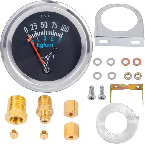 7-153 Oil Pressure Gauge Kit Universal Fit with Copper Tube and Threaded Parts, Chrome,Black in Kuwait