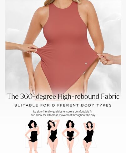 Popilush Body Suits for Womens - Sleeveless Crew Neck Tank Top - Tummy Control Shapewear Bodysuit - Going Out Tops in Kuwait