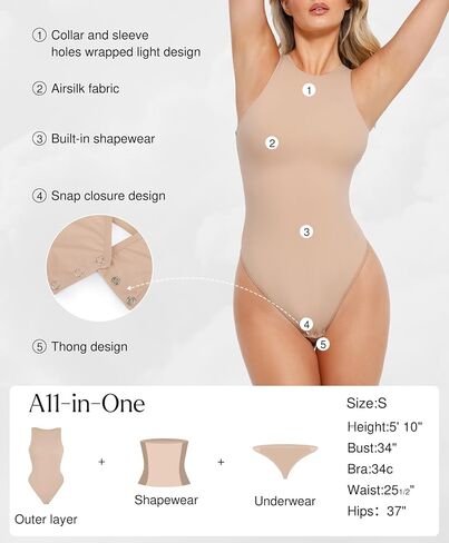 Popilush Body Suits for Womens - Sleeveless Crew Neck Tank Top - Tummy Control Shapewear Bodysuit - Going Out Tops in Kuwait