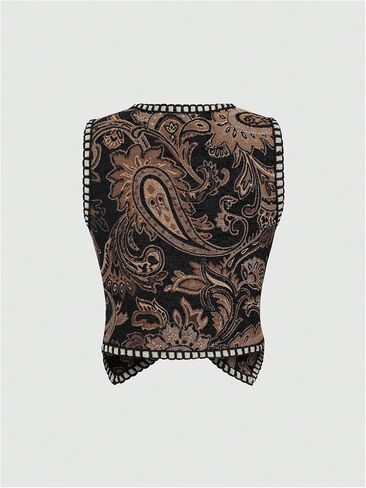 Verdusa Women's Western Boho Open Front V Neck Sleeveless Jacquard Tops Cow Girl Boho Vest Jacket in Kuwait
