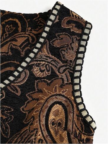 Verdusa Women's Western Boho Open Front V Neck Sleeveless Jacquard Tops Cow Girl Boho Vest Jacket in Kuwait