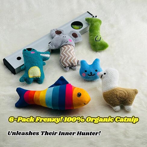6-Pack Cat Toys - Natural Catnip Plush Toys for Indoor Cats, Bite-Resistant Shapes (Alpaca/Fish) with Kicker & Chew Set - Boredom Relief, Soft and Durable in Saudi Arabia