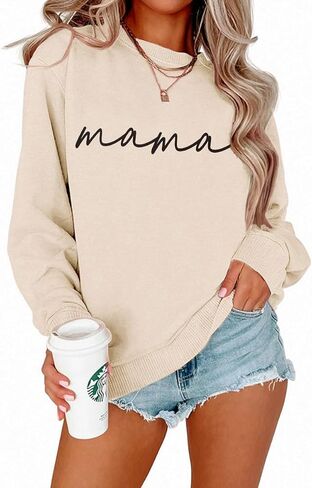 BOUTIKOME Mama Sweatshirt Women Funny Mama Letter Print Graphic Mom Life Long Sleeve Crewneck Pullover Shirt Loose Tops in Kuwait