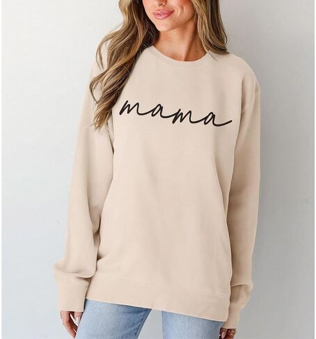 BOUTIKOME Mama Sweatshirt Women Funny Mama Letter Print Graphic Mom Life Long Sleeve Crewneck Pullover Shirt Loose Tops in Kuwait