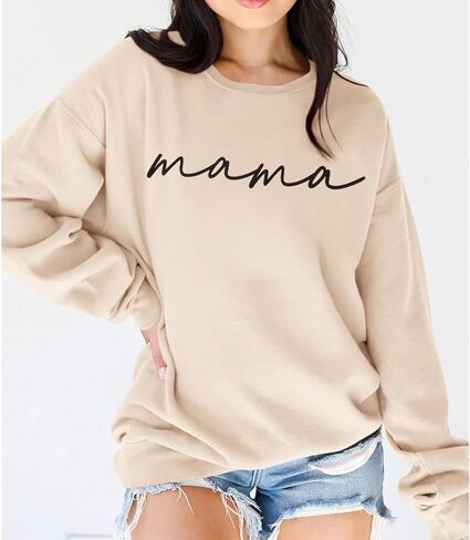 BOUTIKOME Mama Sweatshirt Women Funny Mama Letter Print Graphic Mom Life Long Sleeve Crewneck Pullover Shirt Loose Tops in Kuwait
