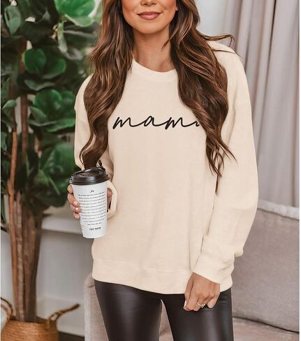 BOUTIKOME Mama Sweatshirt Women Funny Mama Letter Print Graphic Mom Life Long Sleeve Crewneck Pullover Shirt Loose Tops in Kuwait