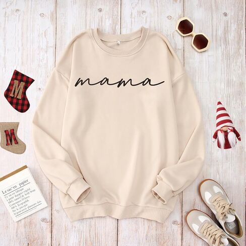 BOUTIKOME Mama Sweatshirt Women Funny Mama Letter Print Graphic Mom Life Long Sleeve Crewneck Pullover Shirt Loose Tops in Kuwait