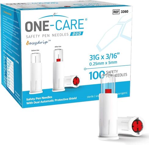 أطراف قلم أمان ONE-CARE Duo 30 جم × 3/16 بوصة (5 مم)، حماية مزدوجة الدرع، ملاءمة عالمية، معقمة، 100/bx in Kuwait