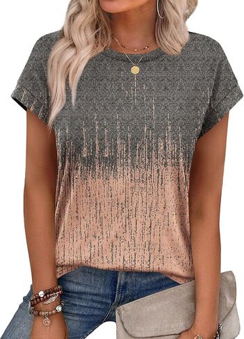 Alaroo Womens Summer Tops Short Sleeve Shirts Crew Neck Cute Trendy Tunic Blouses (S-3XL) in Saudi Arabia