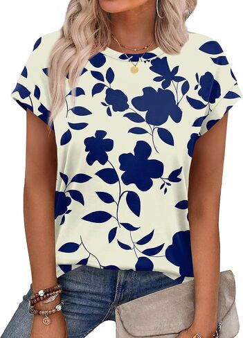 Alaroo Womens Summer Tops Short Sleeve Shirts Crew Neck Cute Trendy Tunic Blouses (S-3XL) in Saudi Arabia