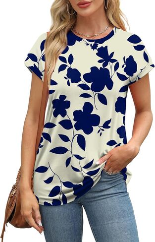 Alaroo Womens Summer Tops Short Sleeve Shirts Crew Neck Cute Trendy Tunic Blouses (S-3XL) in Saudi Arabia
