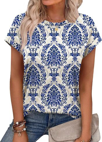 Alaroo Womens Summer Tops Short Sleeve Shirts Crew Neck Cute Trendy Tunic Blouses (S-3XL) in Kuwait