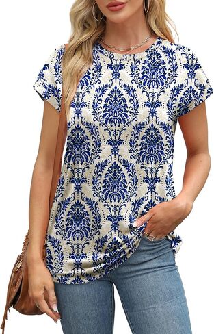 Alaroo Womens Summer Tops Short Sleeve Shirts Crew Neck Cute Trendy Tunic Blouses (S-3XL) in Kuwait