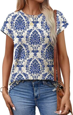 Alaroo Womens Summer Tops Short Sleeve Shirts Crew Neck Cute Trendy Tunic Blouses (S-3XL) in Kuwait