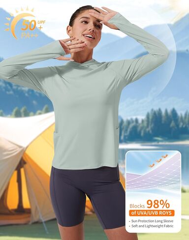 Pioneer Camp Womens UPF 50+ Sun Protection Hoodie Shirt with Pockets Long Sleeve Fishing Hiking Outdoor UV Shirts Lightweight in Saudi Arabia
