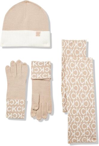 Calvin Klein womens Ck Intarsia Logo Cold Weather Soft Set (Glove, Scarf, Hat) in Saudi Arabia