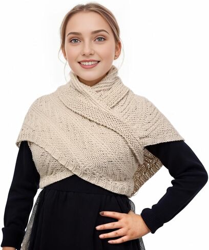 FAD-4U Women Winter Warm Scarf Medieval Vintage Knitted Cosy Wrap Shawl Warm Ladies Sweater Triangular Scarves Cape in Kuwait