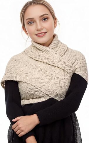 FAD-4U Women Winter Warm Scarf Medieval Vintage Knitted Cosy Wrap Shawl Warm Ladies Sweater Triangular Scarves Cape in Kuwait