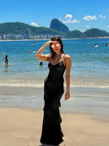 HOCILLE Women's Sexy V Neck Bodycon Spaghetti Strap Elegant Ruffle Maxi Cocktail Party Dresses in Kuwait