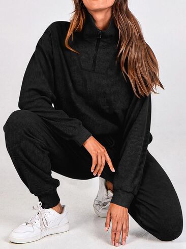 BTFBM Women's 2 Piece Tracksuit Fall Outfits 2025 Long Sleeve Half Zip Sweatshirt Sweatpants Lounge Set Sweatsuits in Saudi Arabia