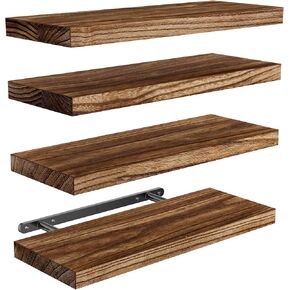 AMADA HOMEFURNISHING Floating Shelves, Paulownia Wood Wall Shelves for Bathroom/Living Room/Bedroom/Kitchen/Home Office, Wood Floating Shelf for Home Storage & Organization Set of 4 15.7" L x 5.9" W