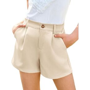 Haloumoning Girls Shorts Kids Summer Elastic Waist Wide Leg Casual Uniform Shorts with Pockets 5-14 Years