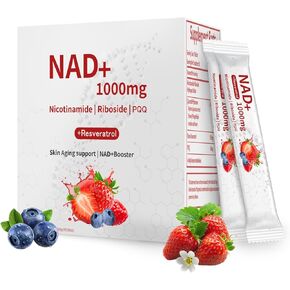 NAD 1000mg Liquid – 30 Packets – NAD+ Drink Mix with Nicotinamide Riboside, PQQ & Resveratrol – Berry Flavor, Boosts Energy, Focus & Anti-Aging