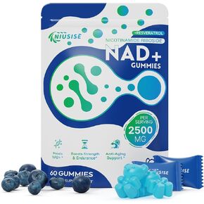 NAD Gummies Sugar Free, NAD+ Supplement with Liposomal Nicotinamide Riboside, Resveratrol, Quercetin, NAD Supplement for Anti-Aging, Energy, Cellular Health, Blueberry Flavor, 60 Gummies