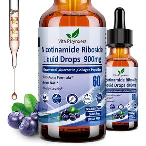 NAD Supplements for Women & Men, NAD Nicotinamide Riboside Resveratrol 900mg & Quercetin, Niacin, Collagen, Biotin, Liquid NAD Plus Supplement NR900 For Anti-Aging Skin Energy Longevity Focus Brain
