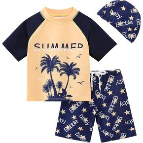 AIWUHE Toddler Boys Swimsuit Set Two Piece Shark Bathing Suit Boys' Swimwear Trunk and Rashguard Set 2-7Y