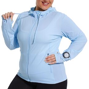 Womens Plus Size Lightweight Sun Protection Jacket SPF Hoodie UPF 50+ Full Zip Cooling Summer with Thumb Hole