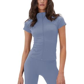 Lviefent Womens Lightweight Full Zip Active Running Track Jacket Workout Short Sleeve Top Slim Fit Yoga Sportswear