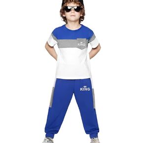 Size 4-8 Years Toddler Boys Outfits Set Kids Short Sleeve T-Shirt & Pants Color Block Clothing Sets