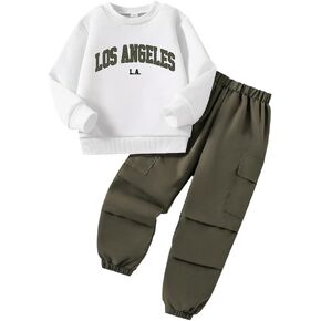 Toddler Boys Pants Set - Letter Design Round Neck Sweatshirt & Cargo Pants - Stylish Spring Clothing for Boys