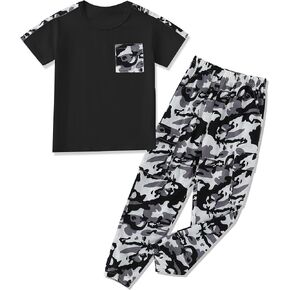Boys Clothes,Boy outfits 2-Piece Camouflage Short-Sleeved T-shirt Camouflage Pant Teen Boys Clothing