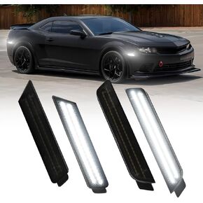AUTOONE LED Side Marker Lights White Compatible With 5th Gen Chevrolet Camaro 2010-2015, Front & Rear Fender Side Markers, Smoked Lens Driver & Passenger Side Bumper Lights, 4PCS