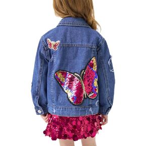 Miipat Toddler Girls Girls Squarn Sequin Patchwork Jean Jund Jacket Little Kids Button Down Long Longe Jean Coat