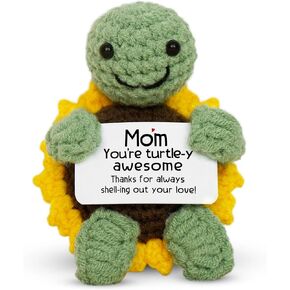OASSIE Gifts for Mom from Daughter Son - Mini Handmade Positive Turtle Crochet with Message Card - Gifts for Mom Birthday, Mama Gift for Mother in Law, Grandma Gift Ideas, Emotional Support Plush