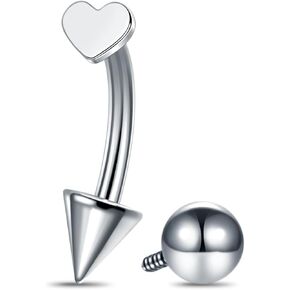 Aumeo Titanium Eyebrow Rings 16G Curved Barbell Piercing Jewelry Heart Star Vertical Labret Lip Jewelry Daith Rook Earrings for Women Men 8mm 10mm