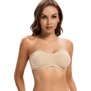 ANGOOL Strapless Bra for Women Padded Non-Slip Silicone Bandeau Bra Seamless Comfortable Wirefree Tube Top Bralette