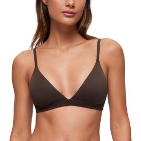 CRZ YOGA Softhold Womens Double Lined Triangle Bralette - Adjustable Straps Unlined Wireless Cami Plunge T-Shirt Everyday Bra