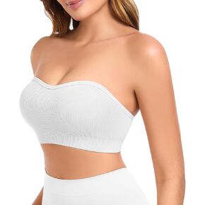 Strapless Bras for Women Non-Slip Padded Bandeau Bra Wireless Tube Top Bra Including Clear Straps