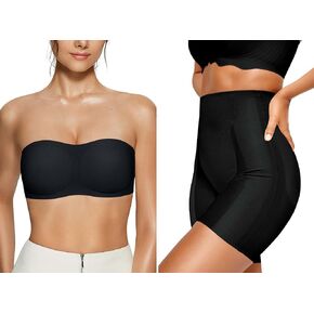 Vertvie Strapless Bra(Black,XL)+Shapewear Shorts(Black,XL)